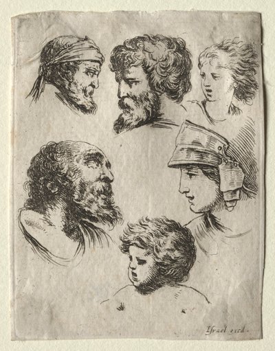 Livro para aprender a desenhar: Seis cabeças de retrato de Israël Henriet