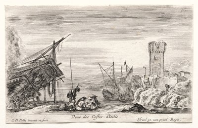 Vistas dos portos marítimos: Vista da costa italiana de Israël Henriet