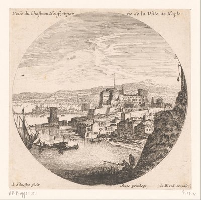 Vista do Castel Nuovo Veue du Chasteau neuf et partie de la Ville de Naples (título no objeto) Várias vistas de portos marítimos (título da série) Vários veues de Ports de mer (título da série) de Israël Silvestre