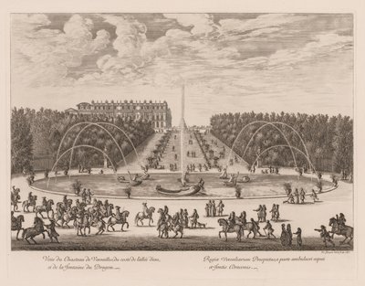 Vista do Palácio de Versalhes, do lado do corredor e da fonte do dragão, 1676. de Israël Silvestre