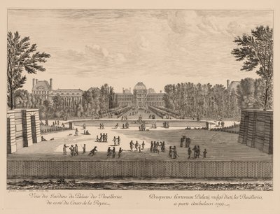 Vista do Palácio e Jardins das Tulherias, no lado de Cours la Reine, 1673. de Israël Silvestre