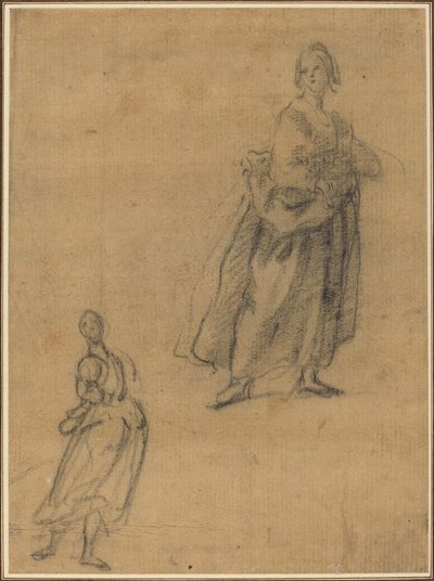 Dois estudos de uma mulher em pé de Italian 17th Century