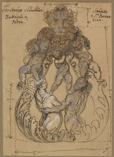 Aldrava de porta com Tritão, Nereida e Putti de Italian 17th or 18th Century