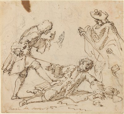 Três homens lutando de Italian 17th or 18th Century