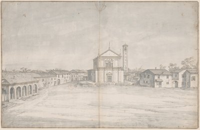 Centro da cidade com igreja de Italian 18th Century