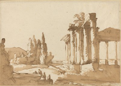 Paisagem com ruínas de Italian 18th Century