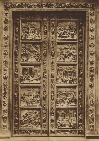 Firenze / Florença: Baptistério, A Porta Principal, Lorenzo Ghiberti (foto a p/b) de Italian Photographer