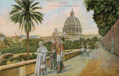 Papa Pio X nos jardins do Vaticano, Roma. Postal enviado em 1913. de Italian Photographer