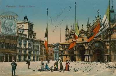 St Marks Square, em Veneza. Postal enviado em 1913. de Italian Photographer