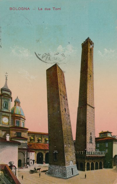 As duas torres em Bolonha, Itália. Postal enviado em 1913. de Italian Photographer
