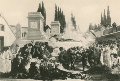 Um funeral no Ustrinum (gravura) de Italian School