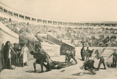 Uma luta de gladiador no anfiteatro (gravura) de Italian School