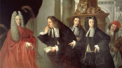 Um juiz e três advogados, escola veneziana de Italian School