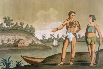 Um homem e uma mulher da ilha de Pogghy, placa no.49 de Costumi dei. de Italian School
