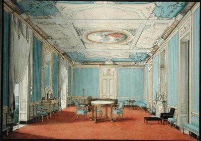 Um Palácio Neo-clássico Interior em Nápoles, c.1830 (guache e aguarela dourada sobre papel) de Italian School