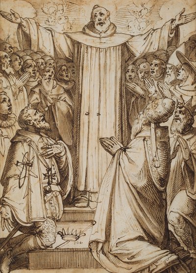 Um Par de Cenas Religiosas (caneta e tinta sobre papel) de Italian School