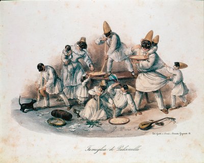 Uma família de pulcinella (polichinela) personagem da commedia dell