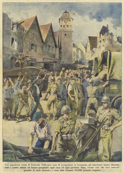 Um gigantesco raid de alemães (litografia a cores) de Italian School