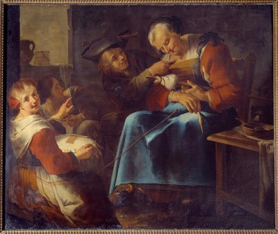 Um velho cineasta adormecido rodeado de crianças Pintura da Escola Italiana. Século XVII Laon, Museu de Belas Artes de Italian School
