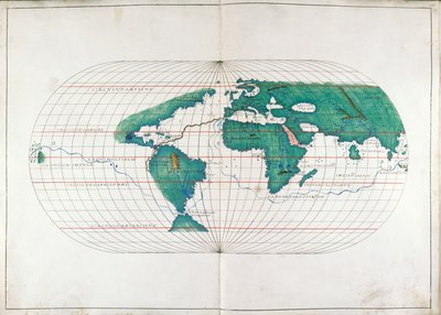 Acrescentar. 19927, ff.12v-13 Mapa Mundial, ilustração do 