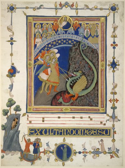 Acrescentar. 35254 B São Miguel e os seus anjos em combate com o dragão e o seu hospedeiro (vellum) de Italian School