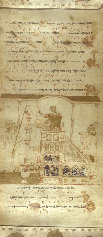 Adicionar MS 30337 f.3-4 The Montecassino Exultet Roll, c.1075-1080 (velino) de Italian School