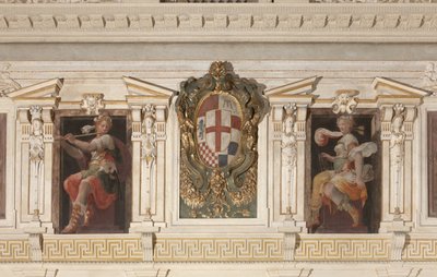 Figuras alegóricas e brasão de armas da família Marino de Italian School
