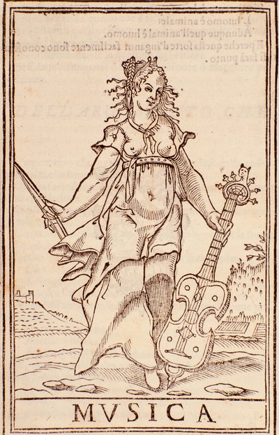 Página "Alegoria da música" do ensaio "Somma di tutte le scienze" de Aurélio Marinati (século XVI) de Italian School