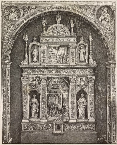 Altar na igreja de Santa Cita, de Antonello Gagini, Palermo, Itália, gravura de desenho de G Cavallotti, de L