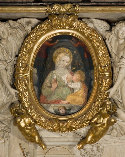 Altar de São Eusébio, Fresco Nossa Senhora da Paz Século XV, Inserido na moldura com Anjos em 1622 de Italian School