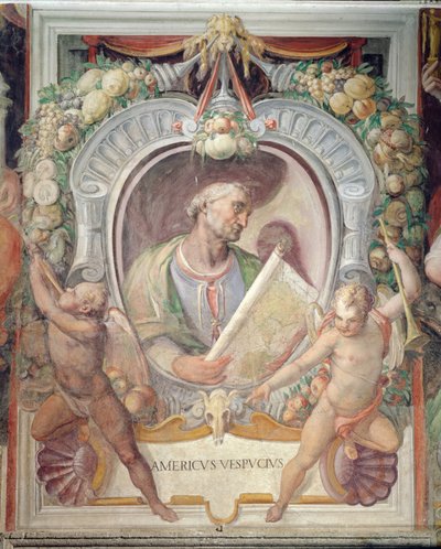 Amerigo Vespucci, na Sala del Mappamondo de Italian School