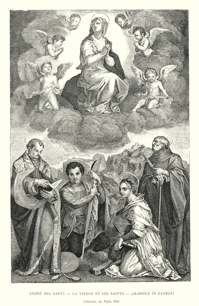 André del Sarte, A Virgem e os Santos, Madona in Gloria, Coleção Pitti Palace (gravura) de Italian School