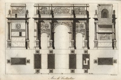Arco de Constantino em Roma (315 d.C.) - gravura de "Usos e costumes de todos os povos do Universo". Ou melhor, a história do governo, das leis, das milícias, da religião de todas as nações desde os tempos mais remotos até aos nossos dias" 1856 de Italian School