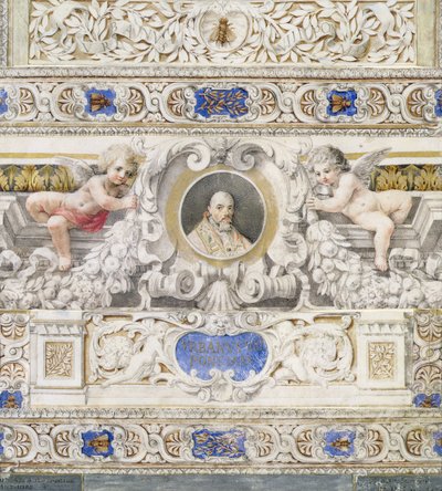 Esquema arquitetônico com um retrato do Papa Urbano VIII (1568-1644) em uma cartela provavelmente do século XVII (wc) de Italian School