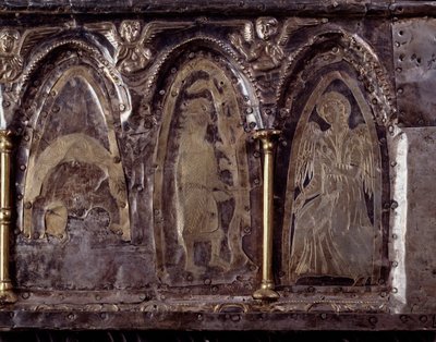 Arca de Barbarossa, com cenas da vida de São João Batista (madeira, folha de prata e pedras de Italian School