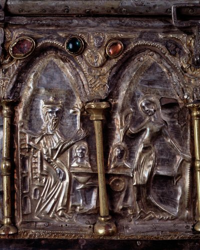 Arca de Barbarossa, com cenas da vida de São João Batista (madeira, folha de prata e pedras de Italian School
