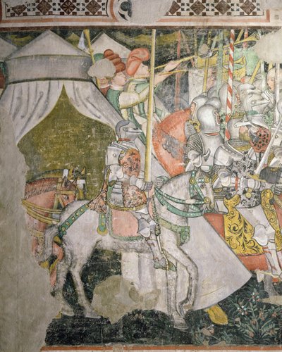 Exército a cavalo, detalhe de uma cena de batalha (fresco) de Italian School