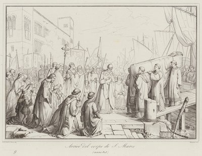Chegada do corpo de São Marcos, 828 (gravura) de Italian School