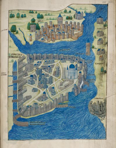Arundel 93 fol.155 Mapa de Constantinopla e Pera, de 