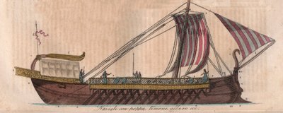 Trireme ateniense, século IV a.C. (acrostolium) - Triere ou trireme - gravura de "Usos e costumes de todos os povos do Universo". Ou seja, a história do governo, leis, milícias e religião de todas as nações desde os tempos mais remotos até o presente. de Italian School
