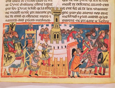 Ataque de um forte, de &39;Vite di Dodici Cesari&39; por Gaius Suetonius Tranquillus (c.75-150) (veludo) de Italian School