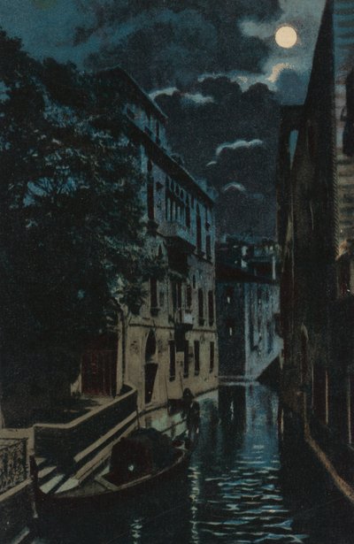 Canal traseiro, Veneza (litografia a cores) de Italian School
