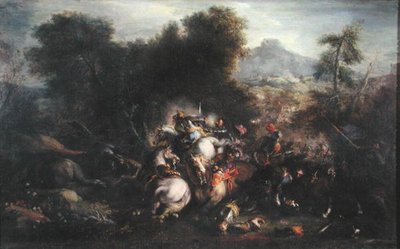Cena de batalha (óleo sobre tela) de Italian School