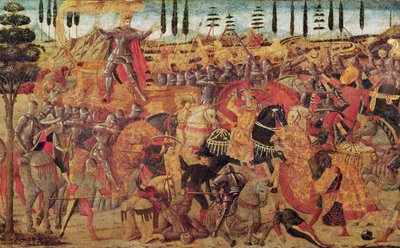 Batalha entre Dario (399-330 AC) e Alexandre o Grande (356-323 AC) (óleo sobre painel) de Italian School