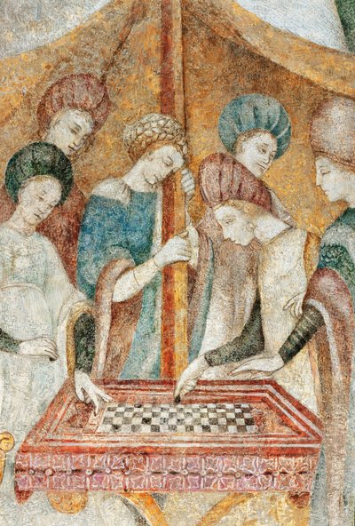 Bicocca degli Arcimboldi: afresco do século XV, detalhe do jogo de damas (fresco) de Italian School