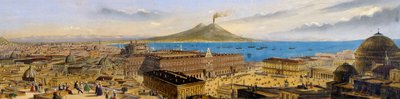 Vista aérea do Palácio Real e da Piazza Plebiscito em Nápoles, Itália de Italian School