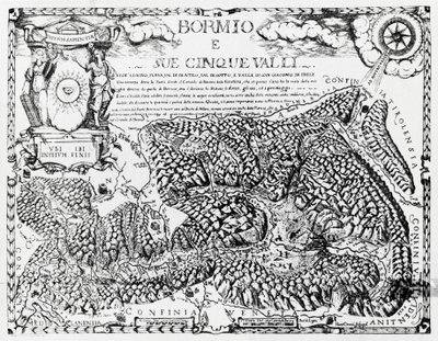 Bormio e os seus cinco vales, gravura, Itália de Italian School