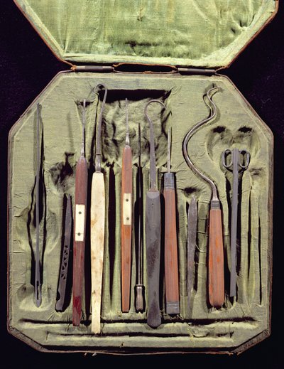 Caixa de instrumentos oftálmicos (madeira e metal) de Italian School