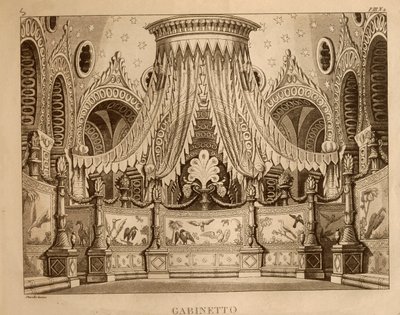 Gabinete, cenografia para o acto 1 de "Ricciardo e Zoraide" de Gioachino Rossini (litho) de Italian School