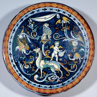 Cafaggiolo faience cup decora animais fantásticos. 1510-1520 Paris, Museu do Louvre de Italian School